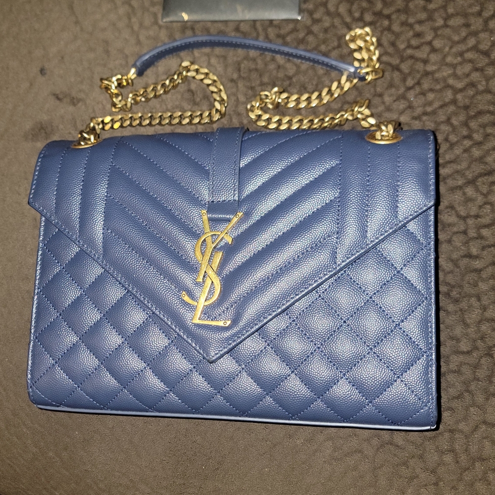Yves Saint Laurent Navy Quilted Shoulder Bag with Gold Chain